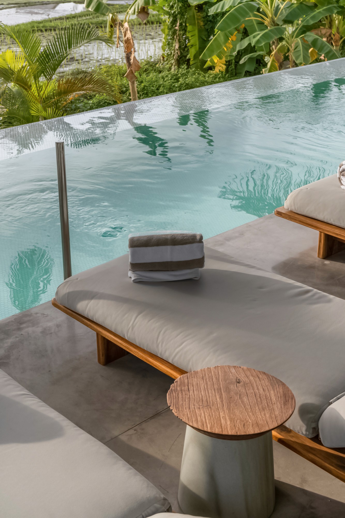 Neutral sofa with cushions and wooden coffee table