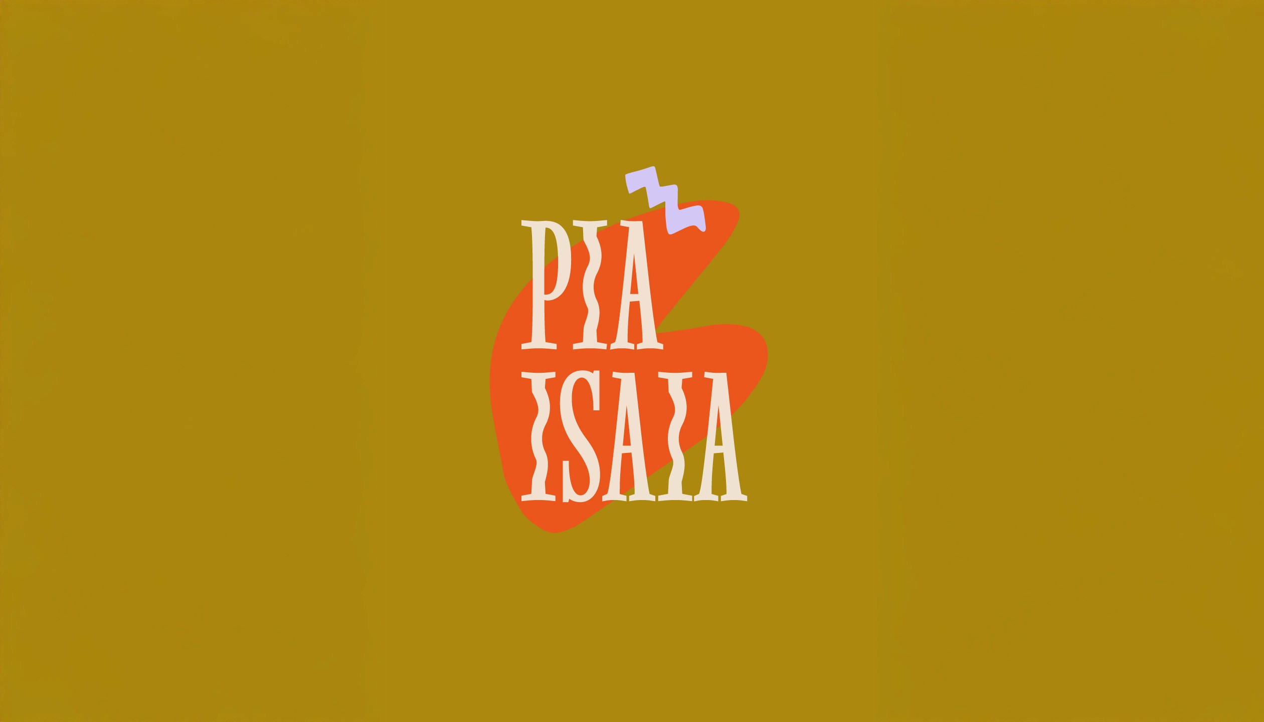 The image features abstract text "PYA ISAIA" displayed in a bold, artistic font with colors contrasting against a muted, mustard-yellow background.