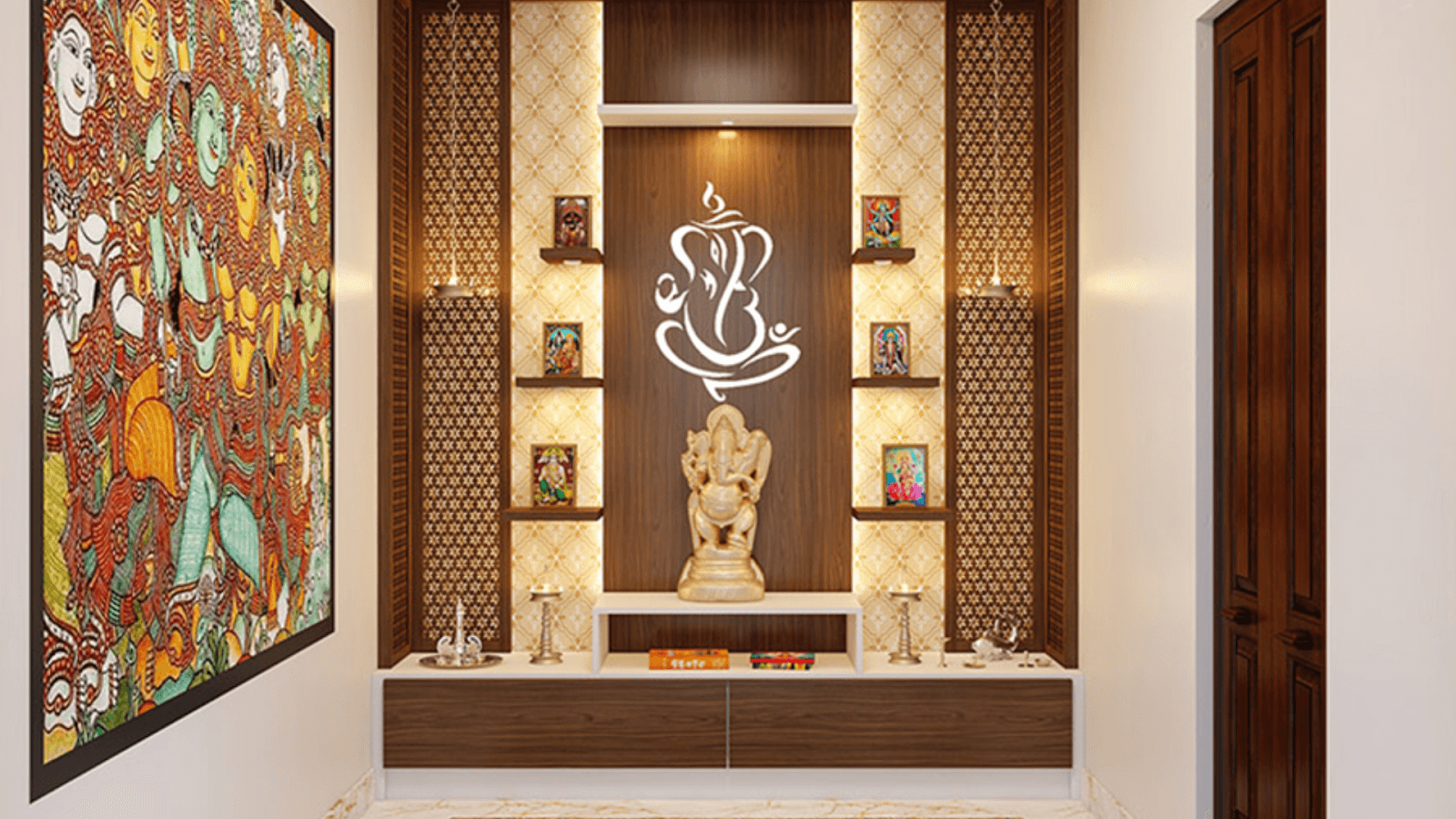 Corner Pooja Room Design