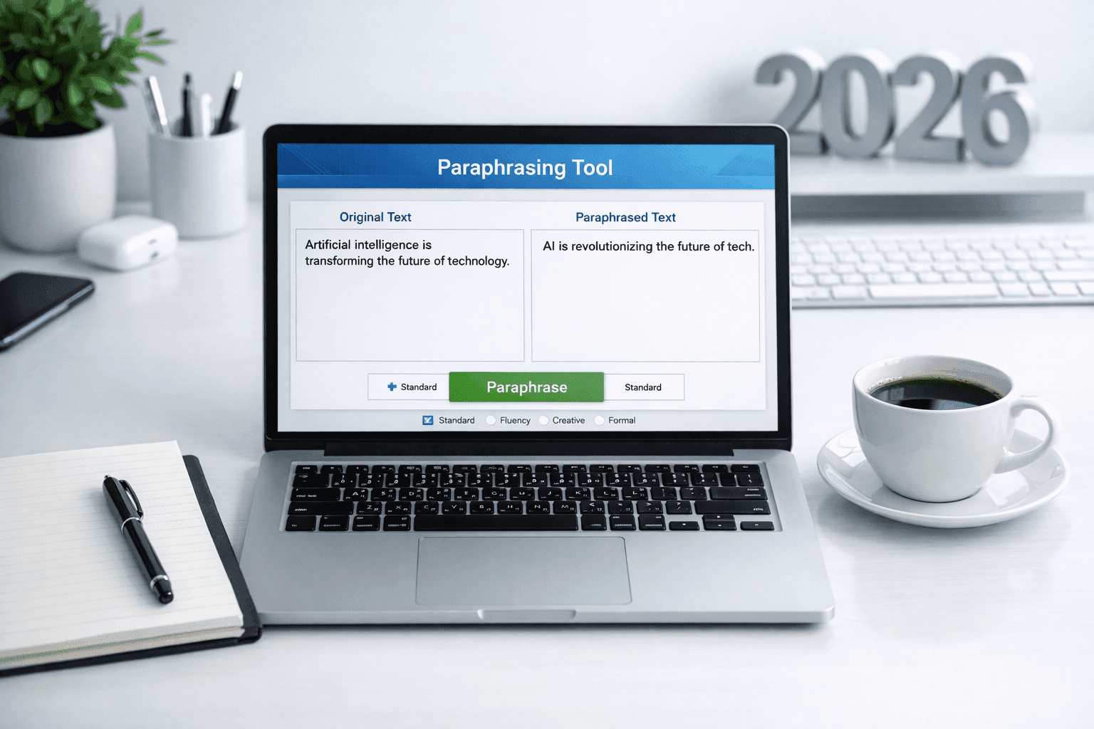 Laptop displaying online paraphrasing tool -  Quillbot Alternatives