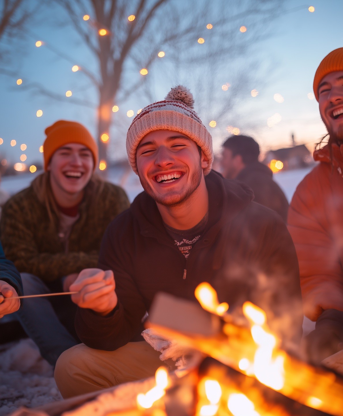 Cozy team campfire gathering