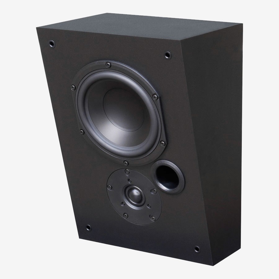 Black speaker with woofer, tweeter, and port