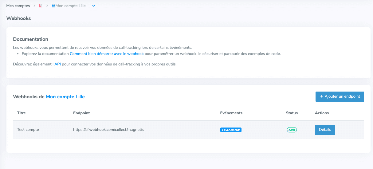 Webhook configuration interface