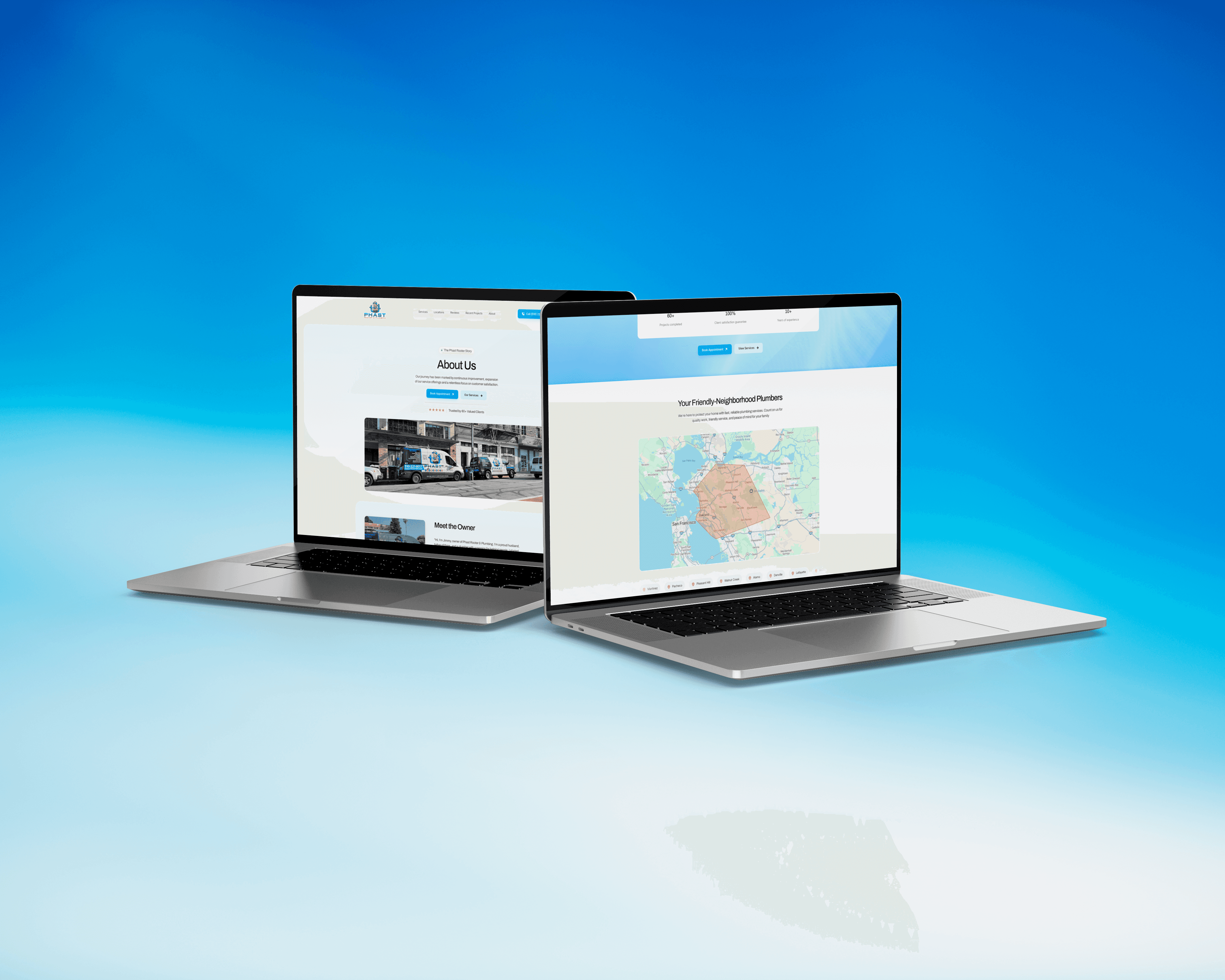 Phast Rooter's New Website on Two Laptops