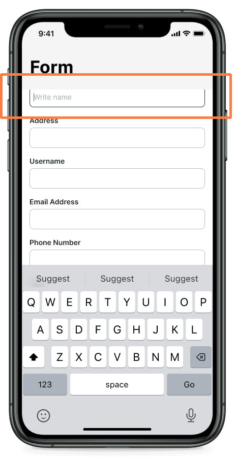 Example of keyboard focus field that is partially visible
