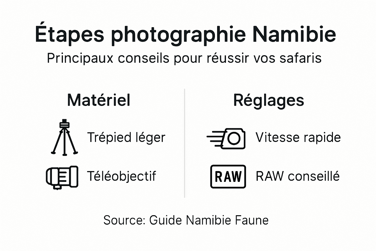 Infographie : les astuces incontournables pour réussir vos photos en Namibie