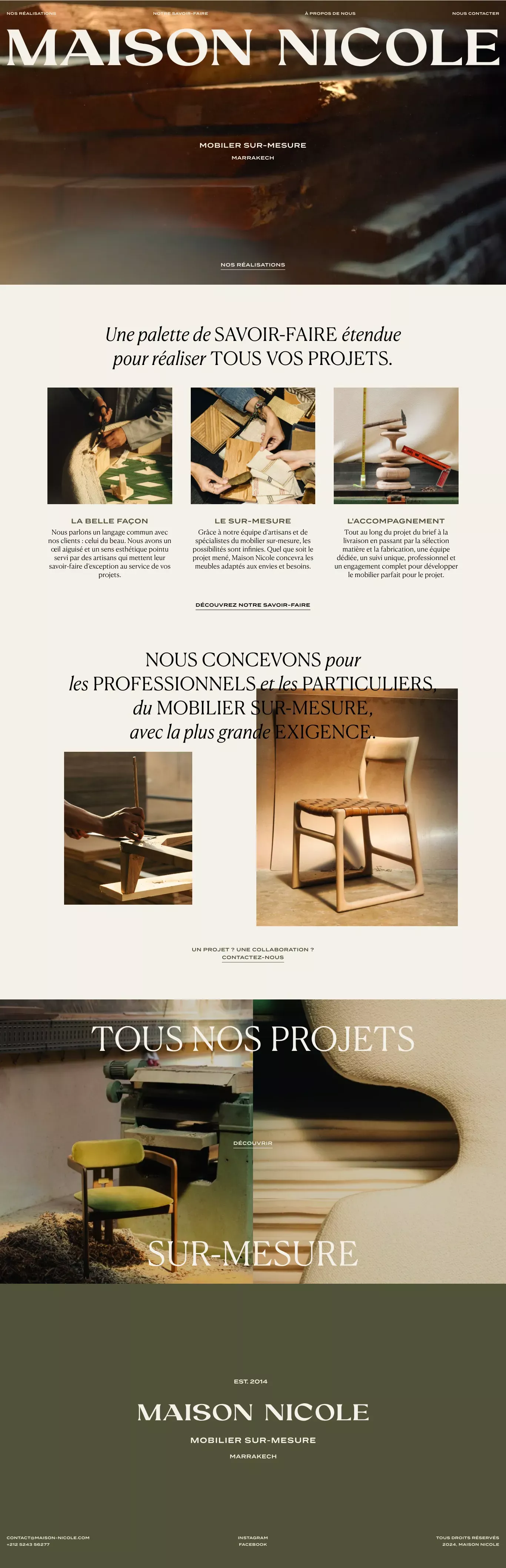 Maison Nicole - Mobilier sur-mesure, Mar portfolio page screenshot showcasing Design and Furniture & Interiors design