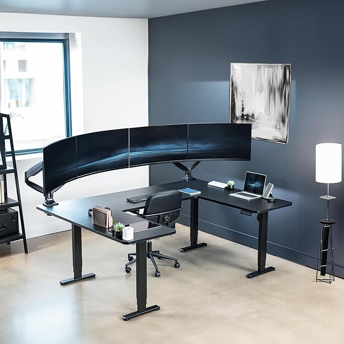 The u shaped standing desk blends modern aesthetics with practical design for any setting.