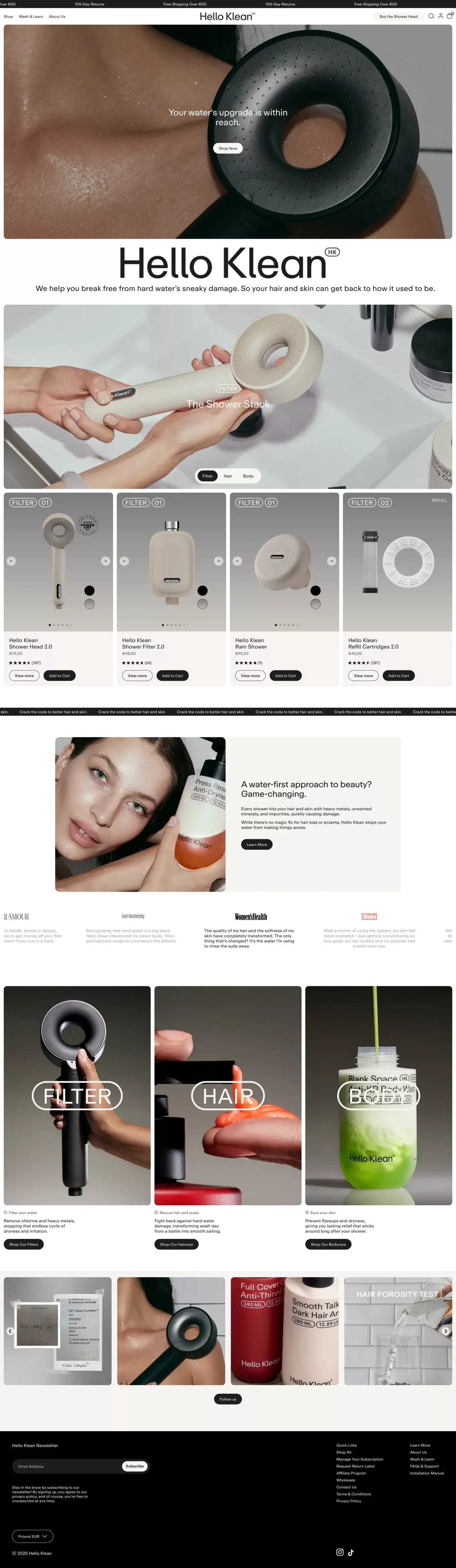 Hello Klean ecommerce page screenshot showcasing Beauty and Ecommerce design