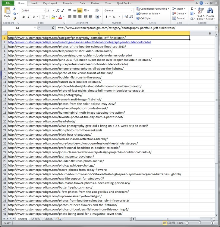 Example of list of pages to 301 redirect in excel 