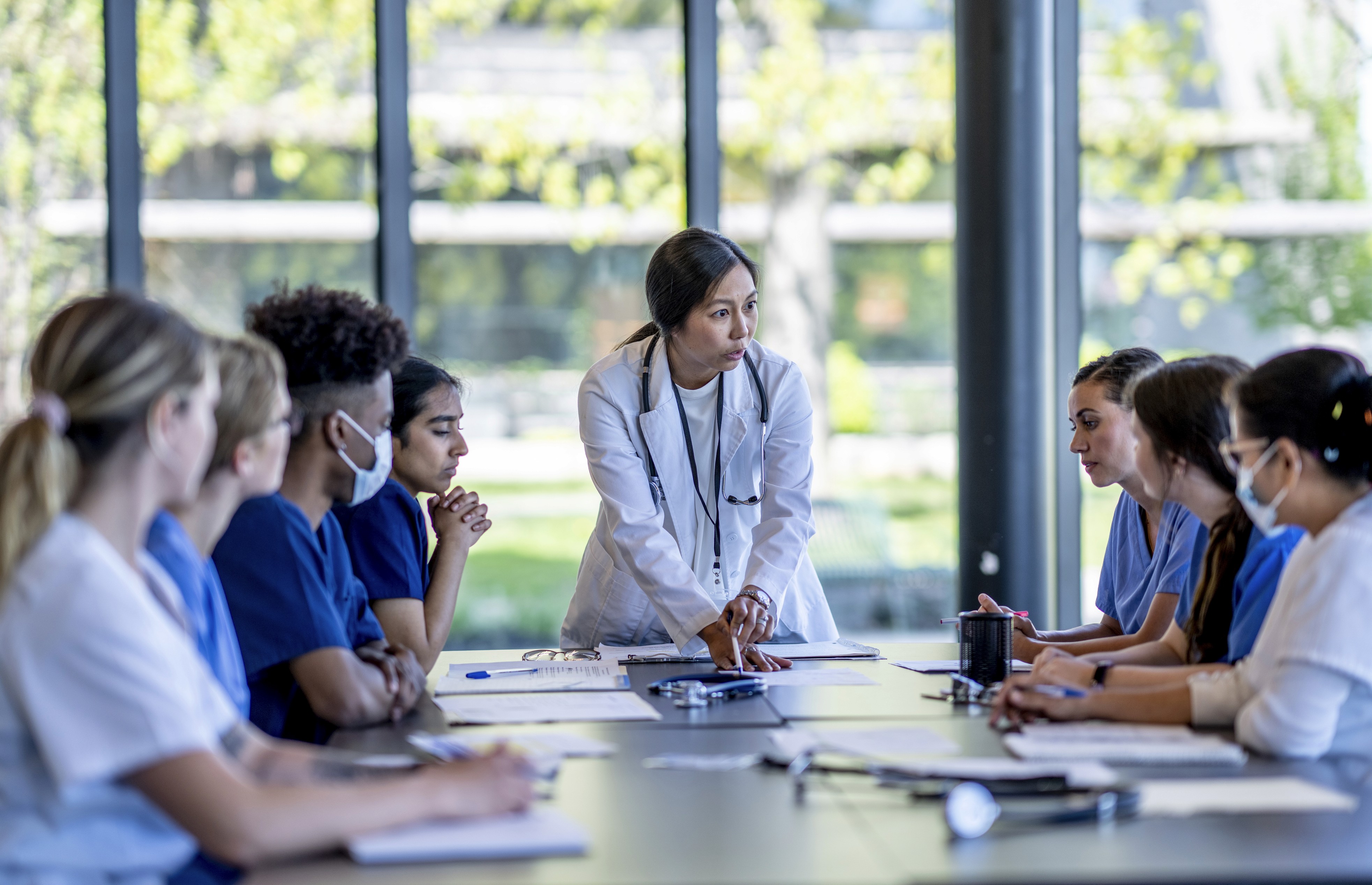 Doctors and nurses in a meeting room