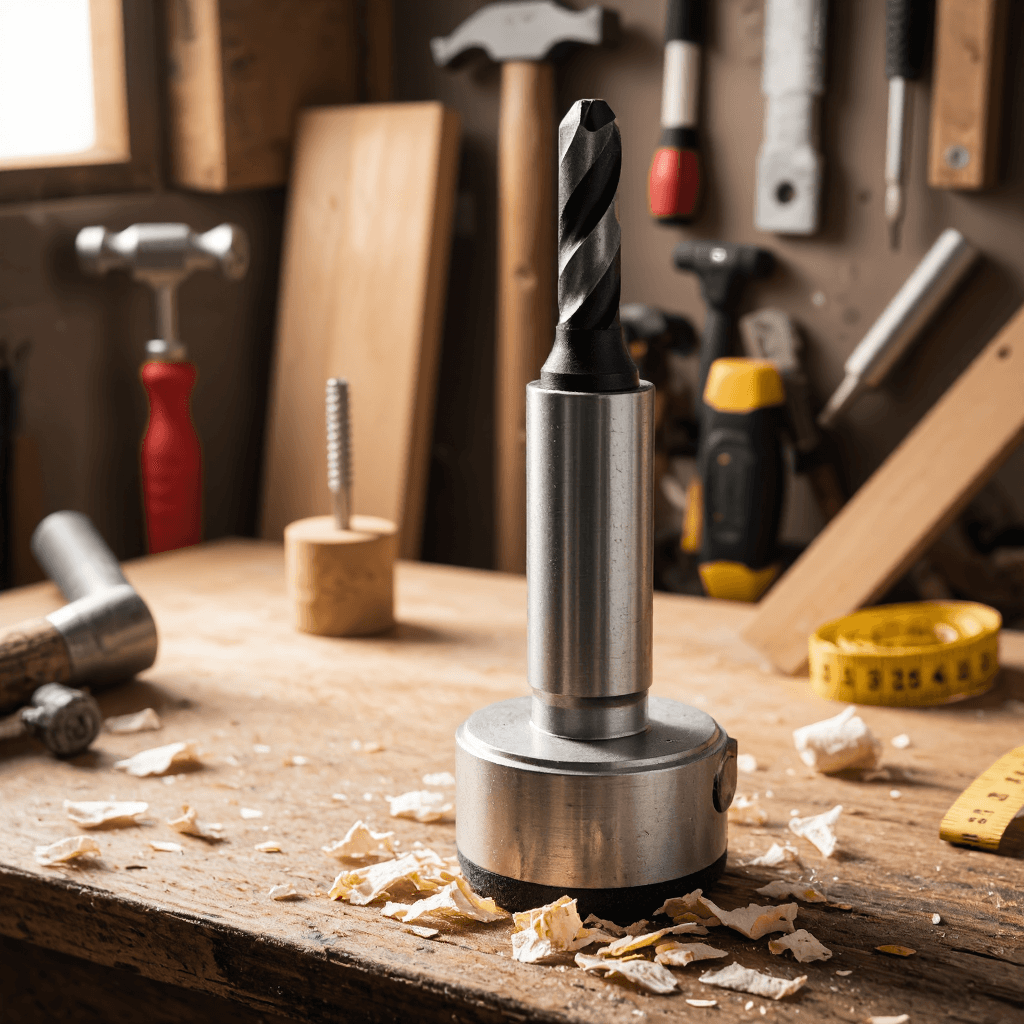 product photography of a tool for drilling or cutting, specifically a hollow bit