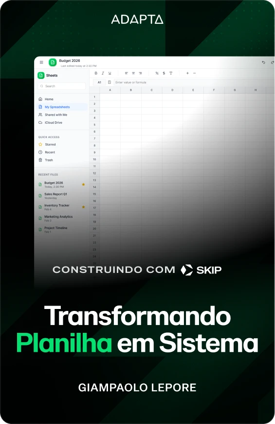 Capa do curso Transformando Planilha em Sistema, com Giampaolo Lepore