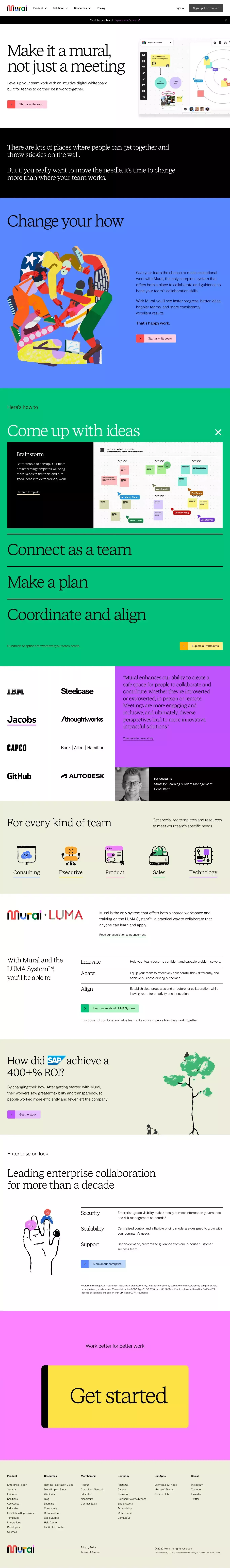 Mural is a collaborative intelligence co landing page screenshot showcasing Design and Tech design