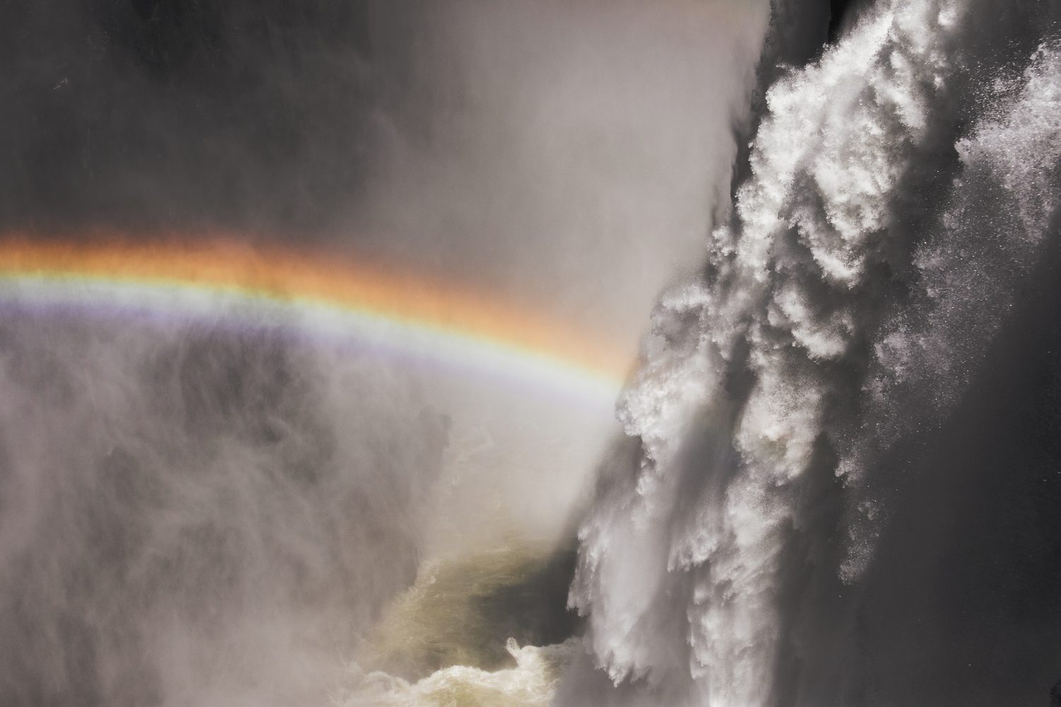 A rainbow arcing through the spray of Victoria Falls