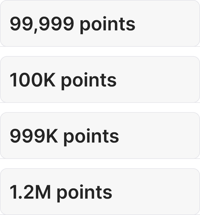 Mobile UI presenting Scaling points balance count
