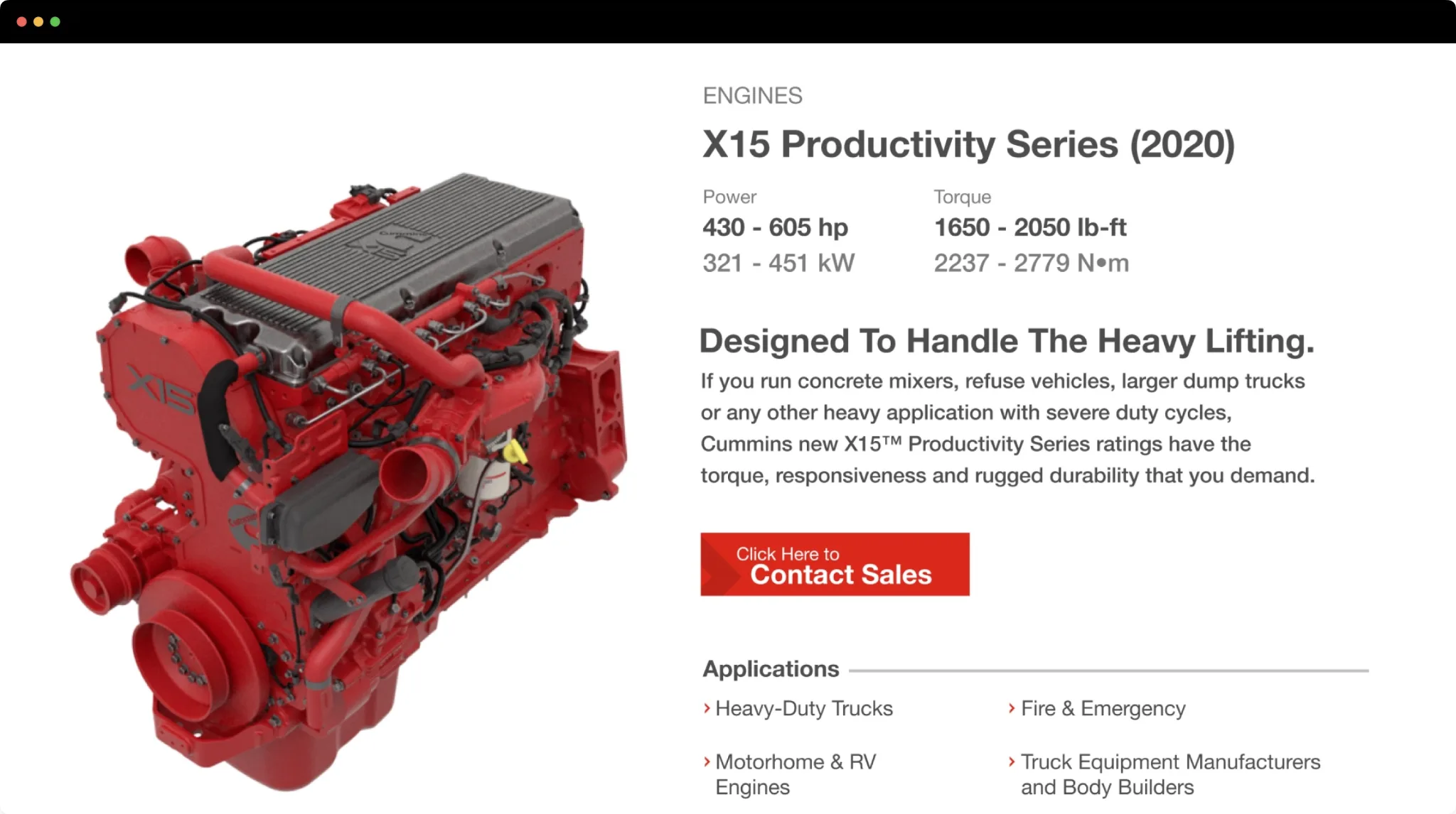 Design showing the hero section of the X15 engine's webpage.