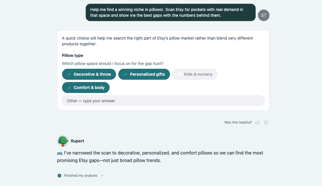 Find trending Etsy products using Rupert AI