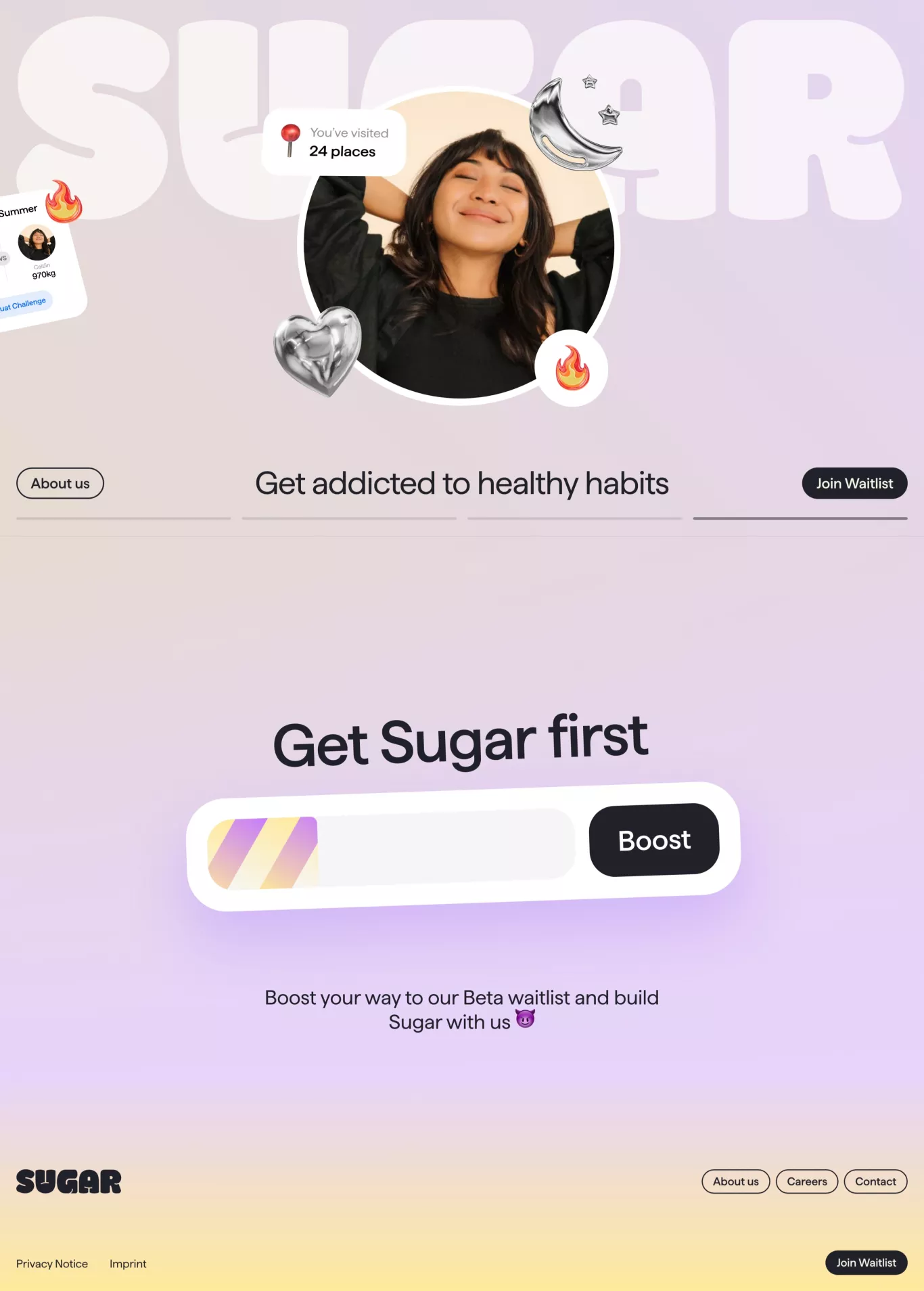 Sugar - Social media just got healthy landing page screenshot showcasing Tech and Marketing design