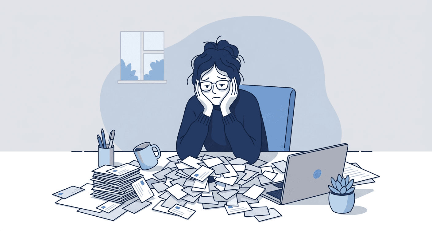 Pile of business cards after a conference showing post-event lead management problem