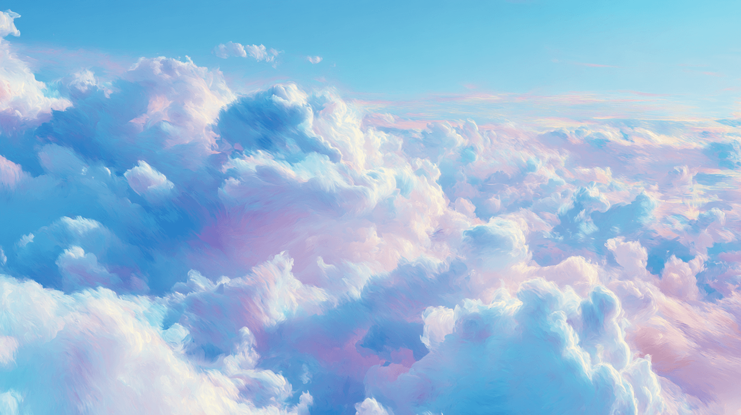 Bright blue sky filled with soft, fluffy white clouds