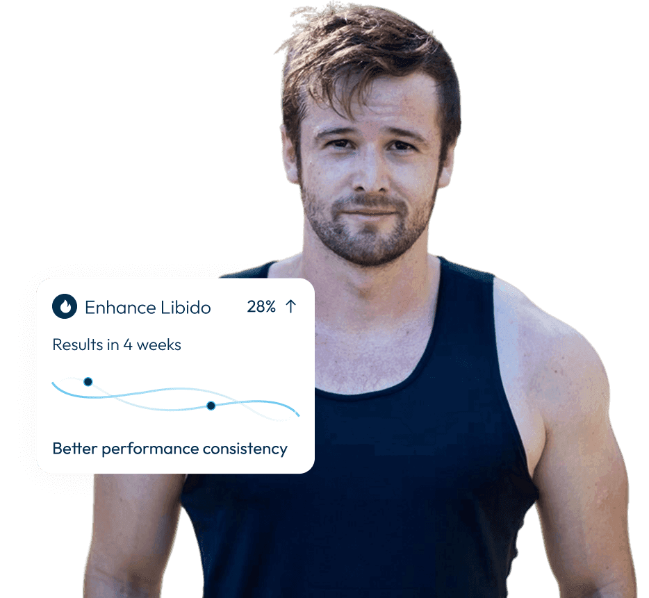 A man with an illustration of his health metrics improvement