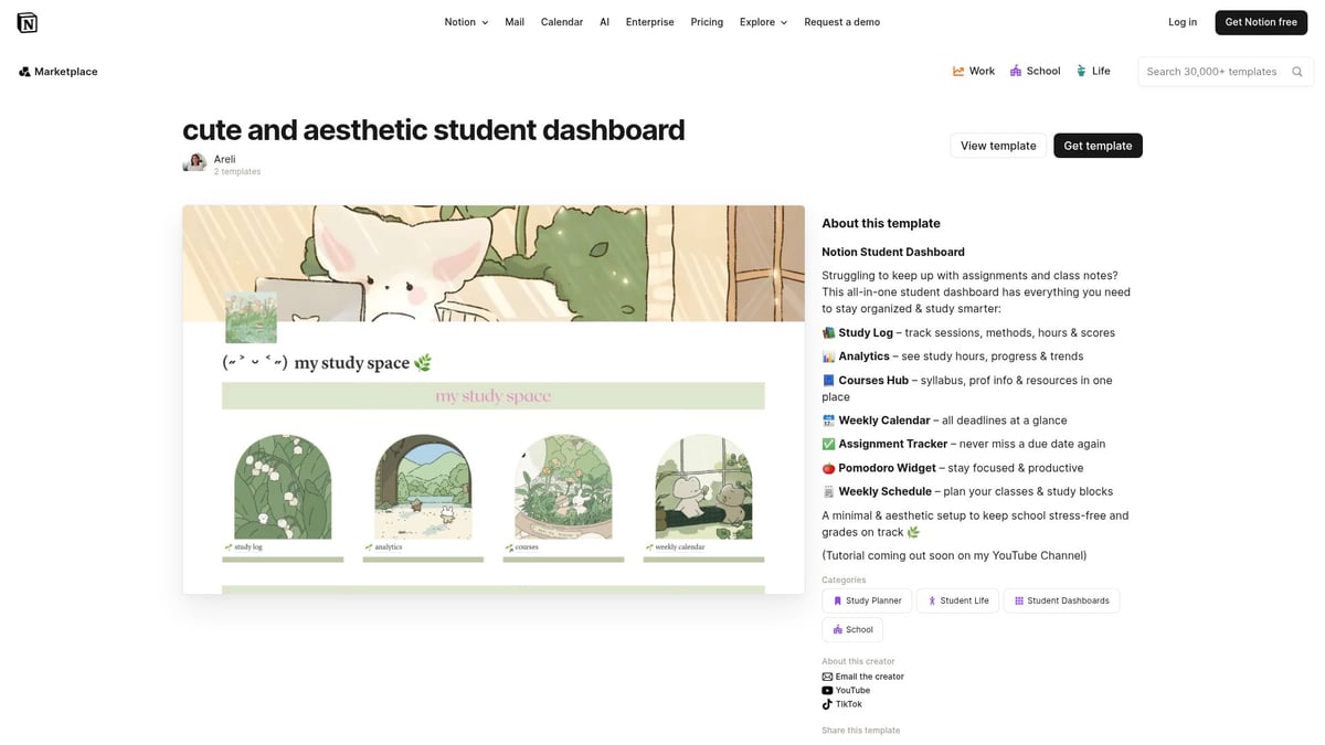 7 Best Notion Student Dashboard Ideas for 2025 - Cute and Aesthetic Student Dashboard by Areli