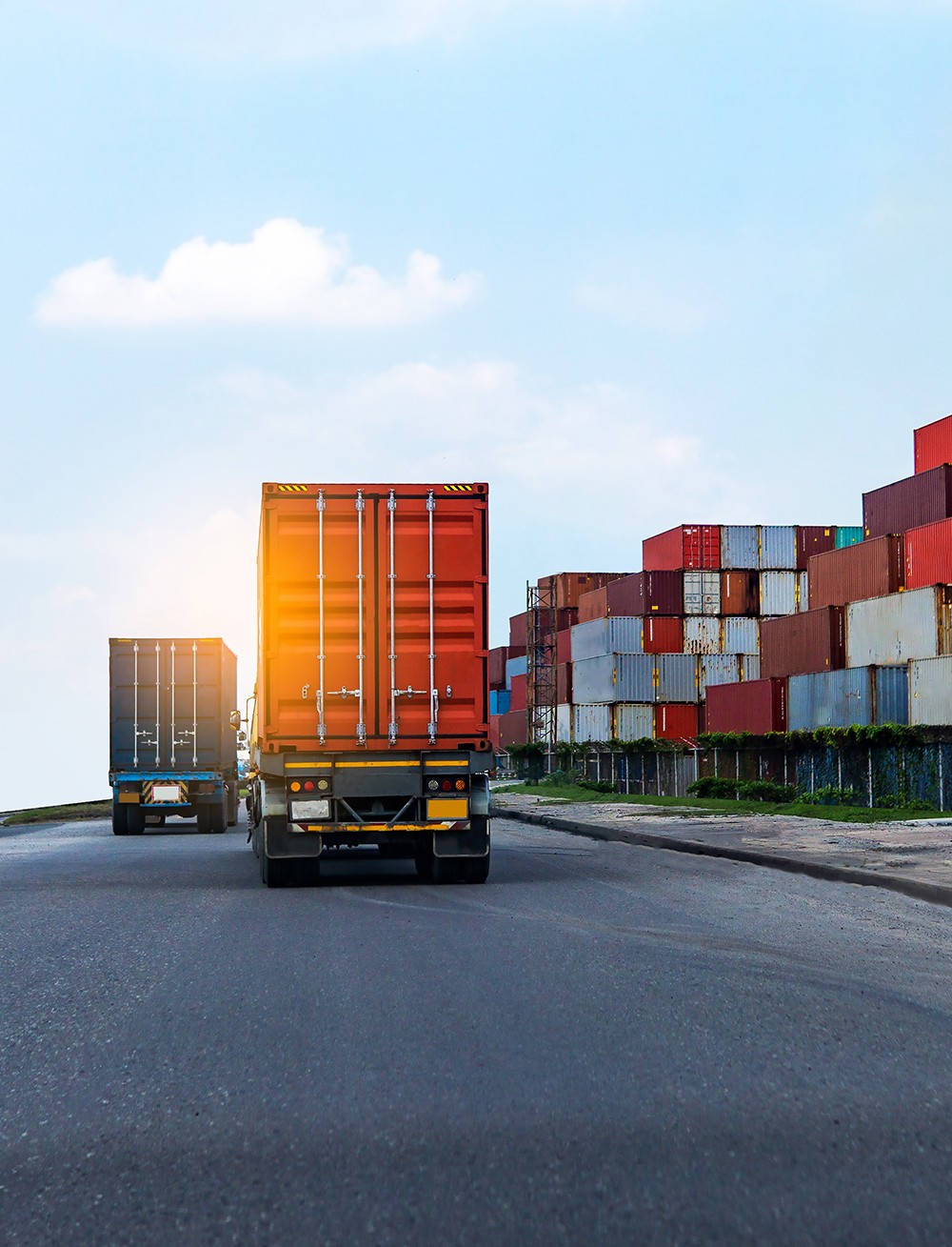 Trucks exiting intermodal terminal