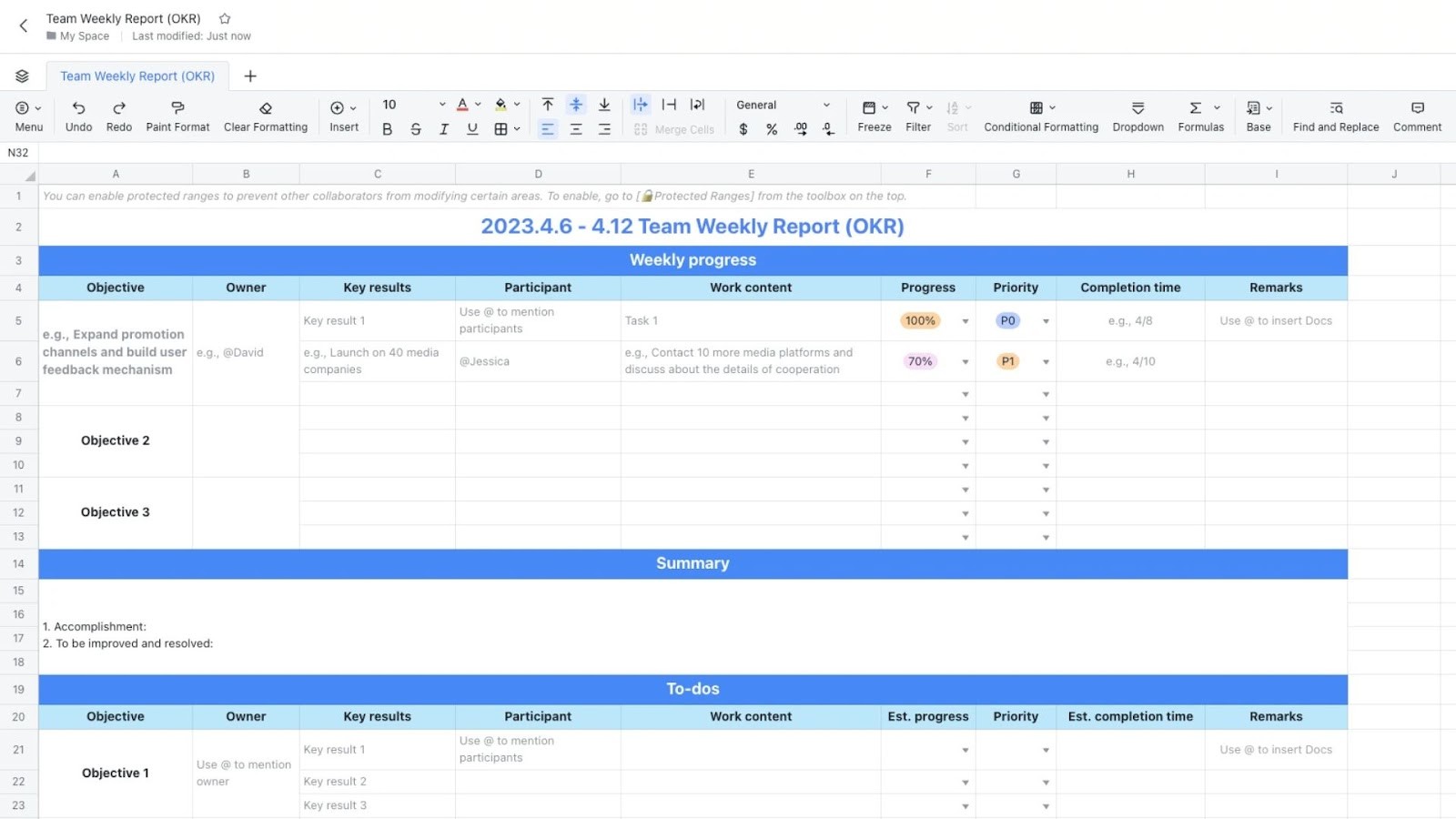 Lark Team Weekly Report (OKR) template
