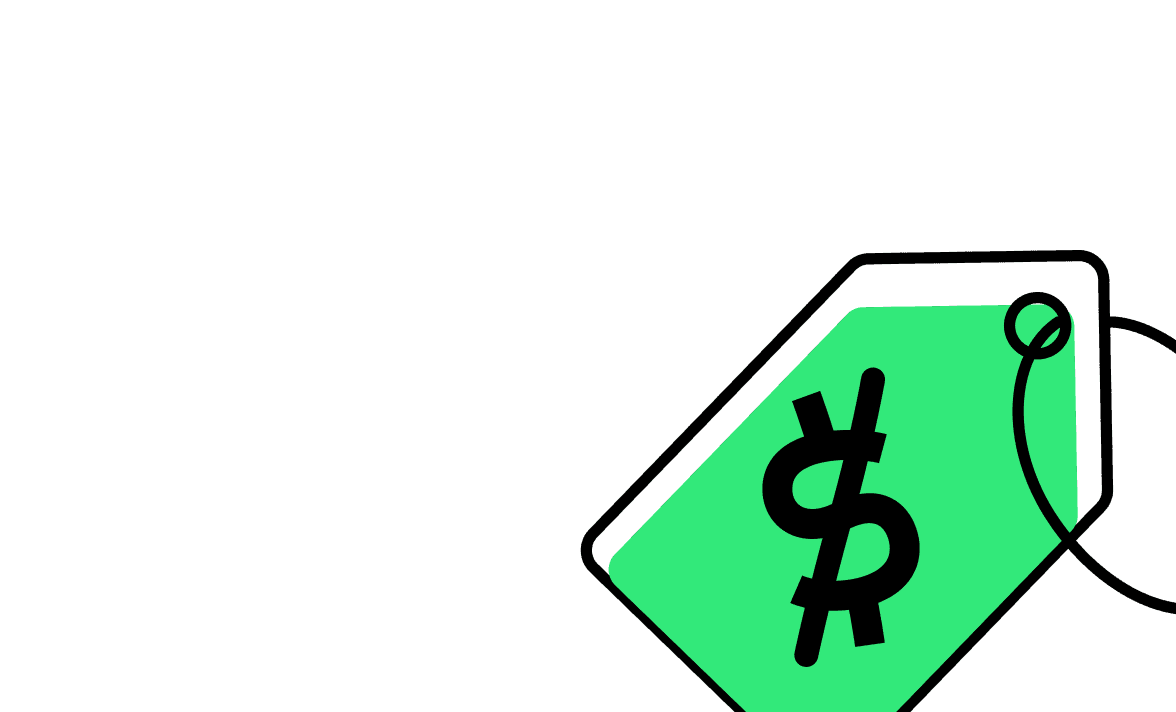 A vibrant green price tag is depicted with a bold black dollar sign, symbolizing cost and financial value.