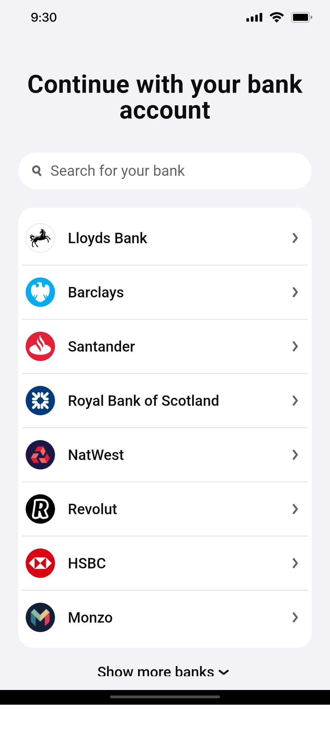 Klarna Your bank Account Page Screen