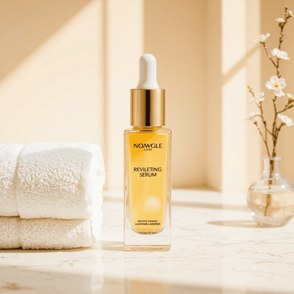 product photography of a bottle of revitalizing serum