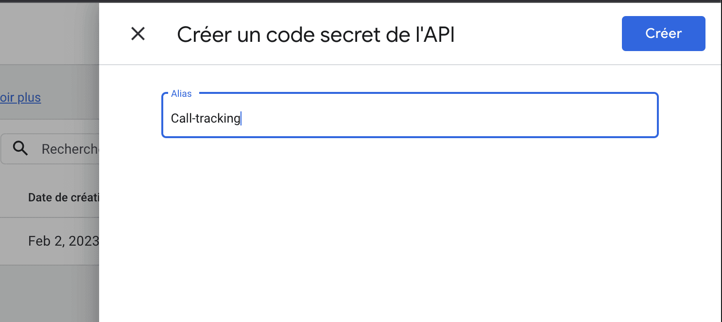 Création code secret