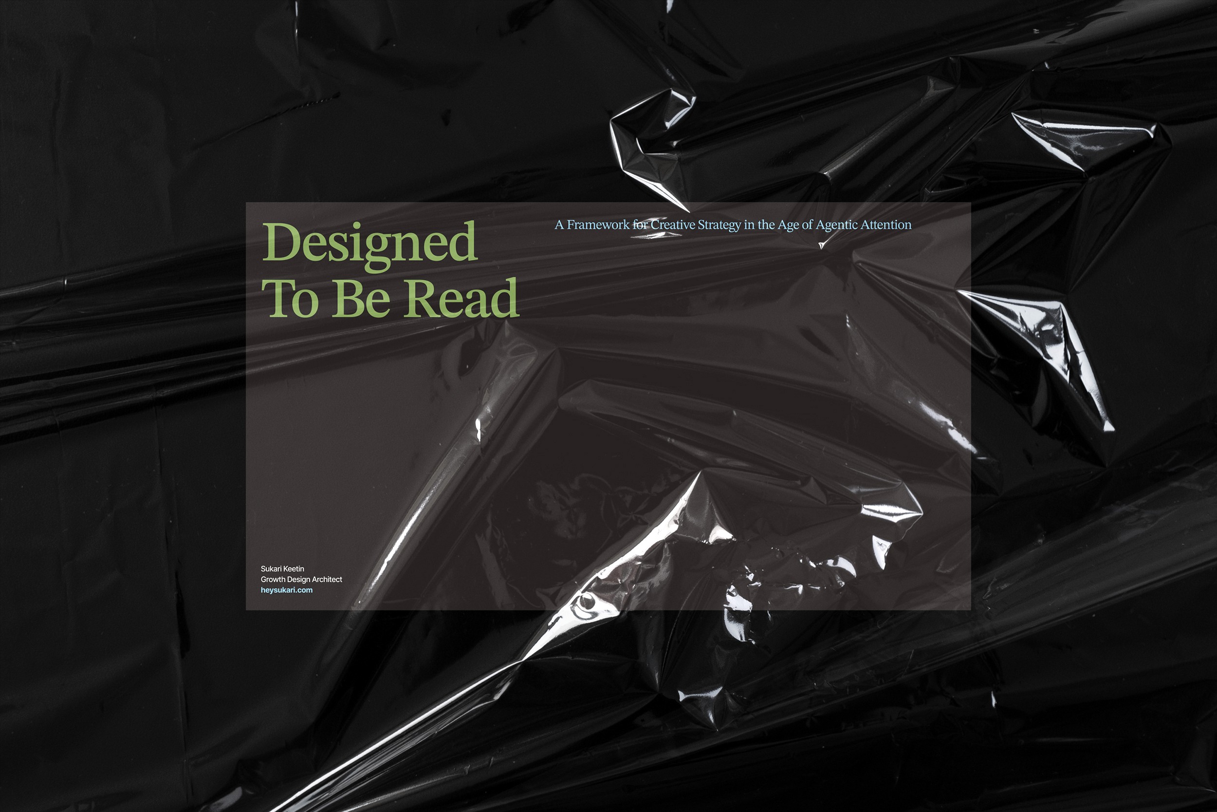 Cover graphic for "Designed To Be Read," a creative strategy framework by Sukari Keetin of heysukari.com.