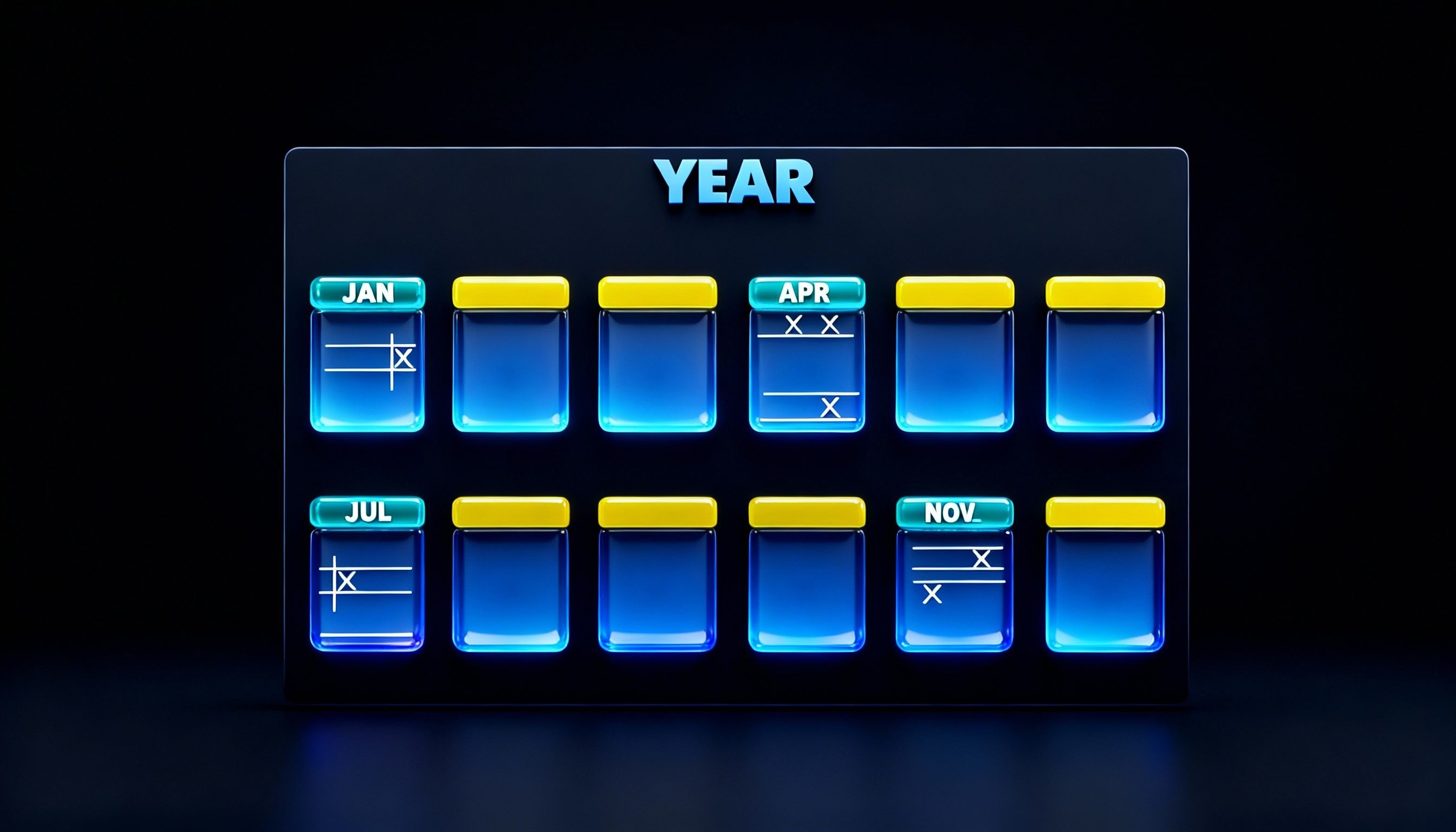 Yearly Content Calendar in 3D in the Dark