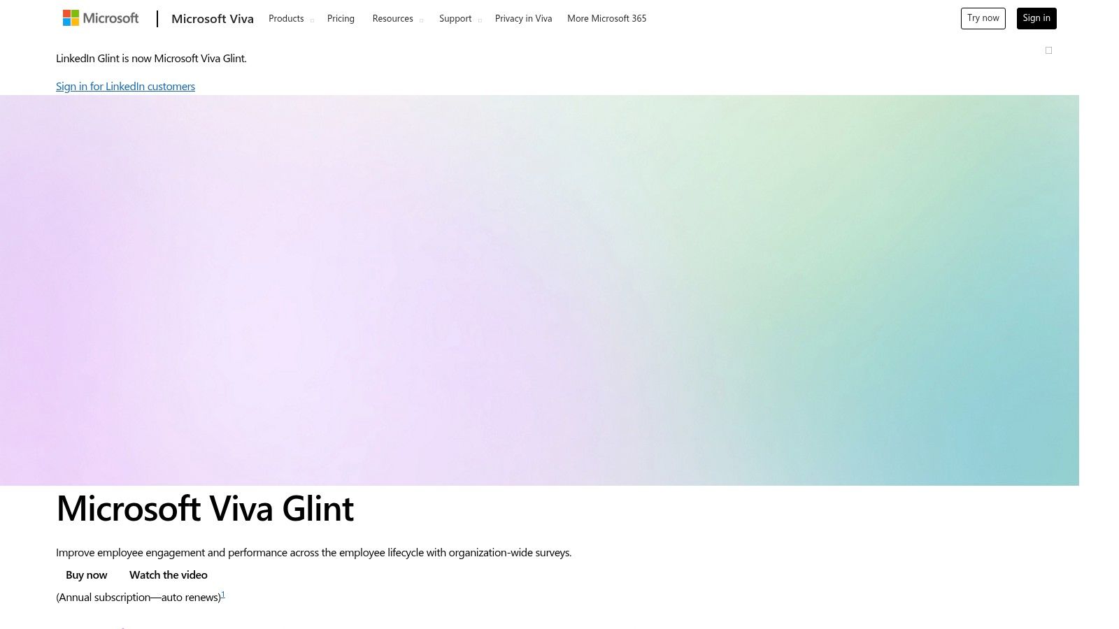 Microsoft Viva Glint Dashboard showing employee engagement metrics