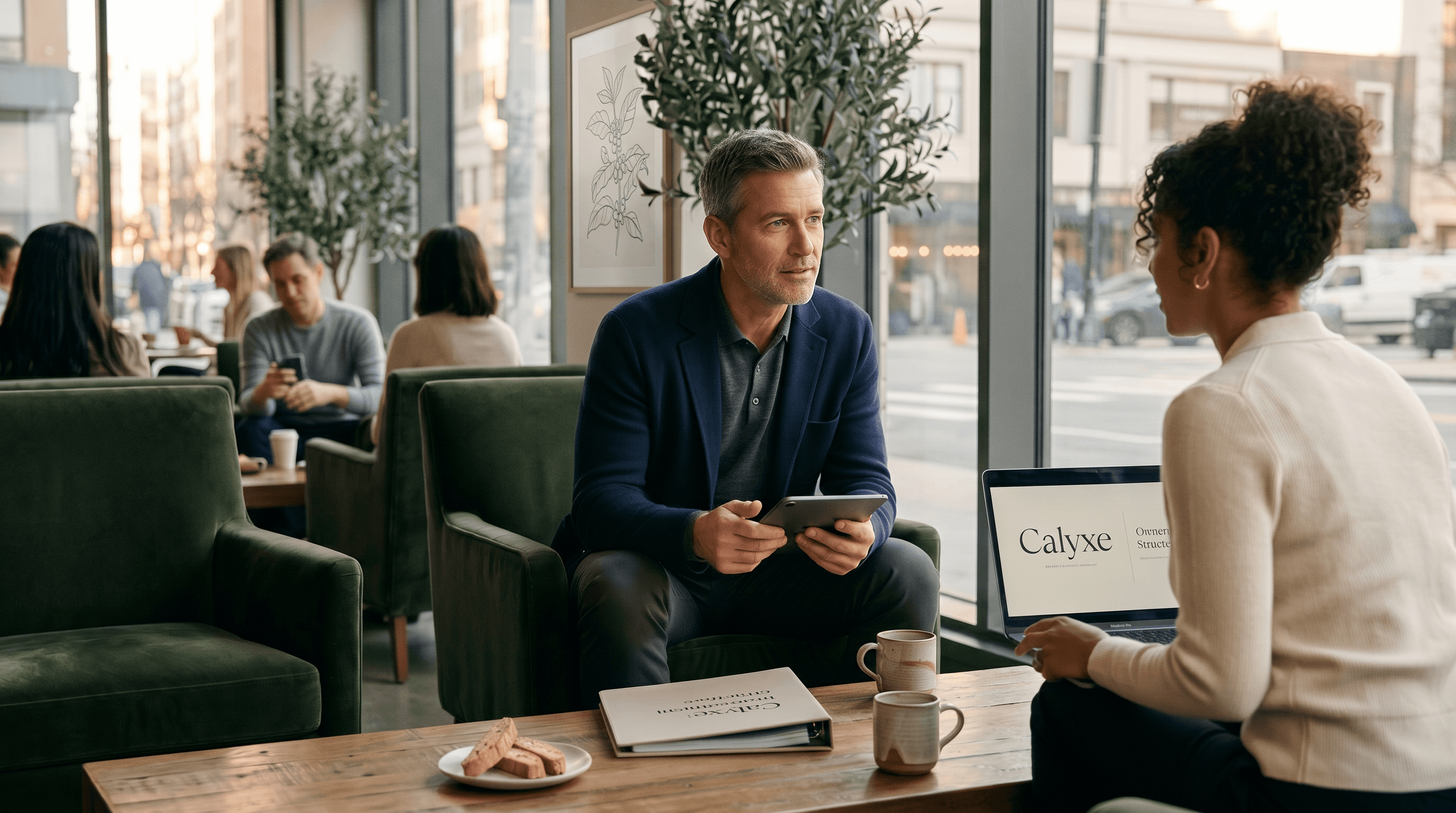 Investor discussion invenstment options with using Calyxe