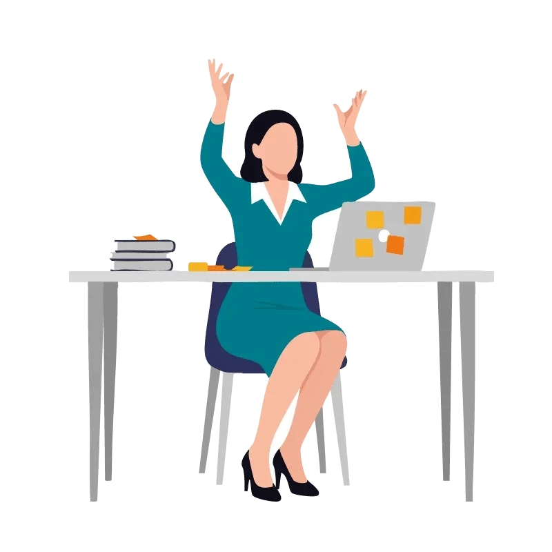 安心して働けて喜ぶ女性のイラスト。
