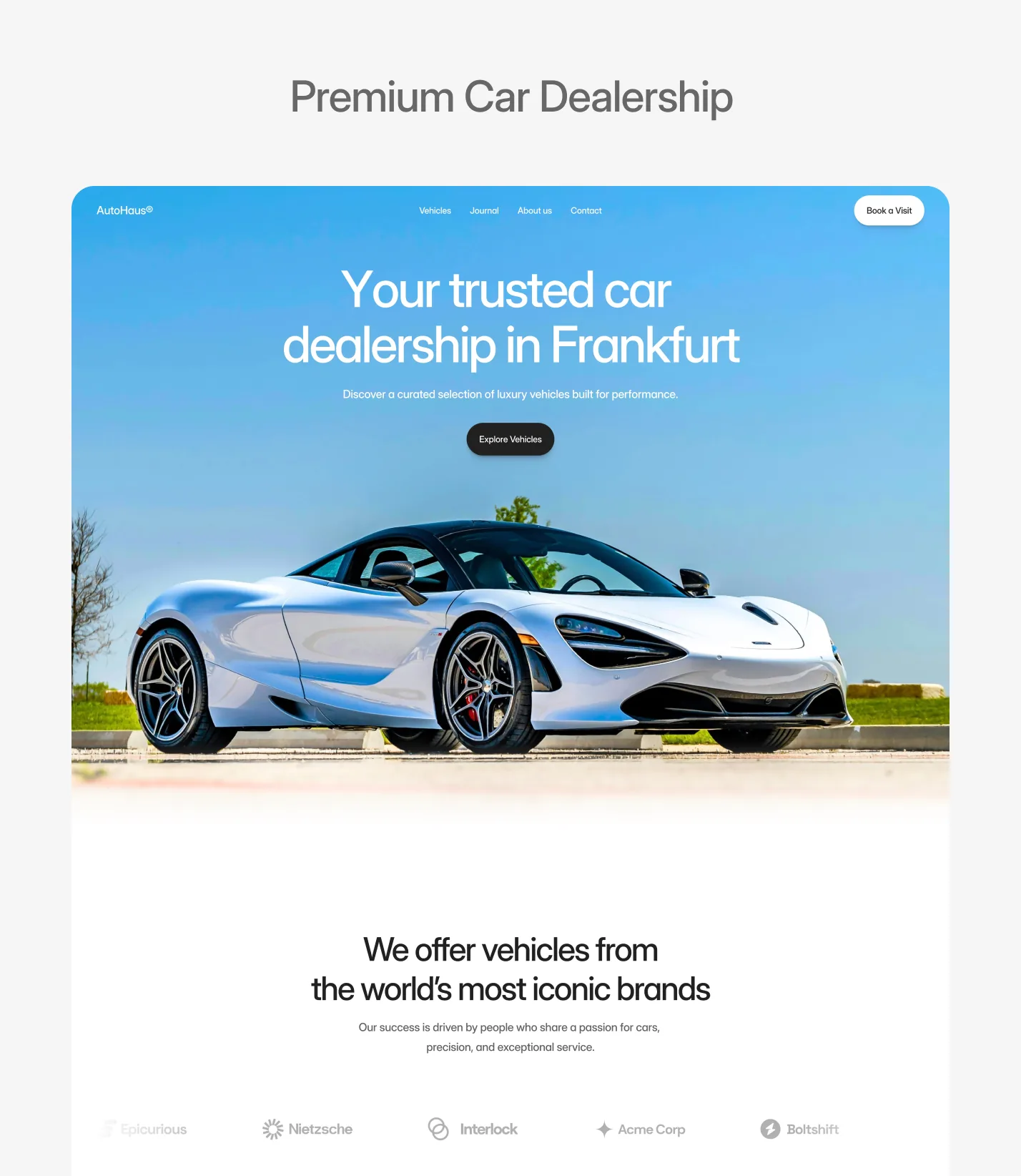 Car dealership website template homepage preview with conversion focused layout