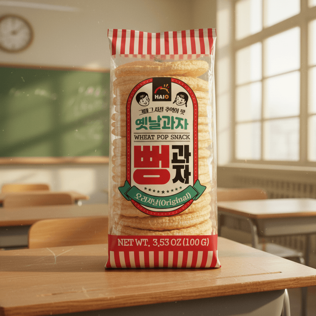 Same Korean snack placed in a children's classroom scene, generated by Caspa AI