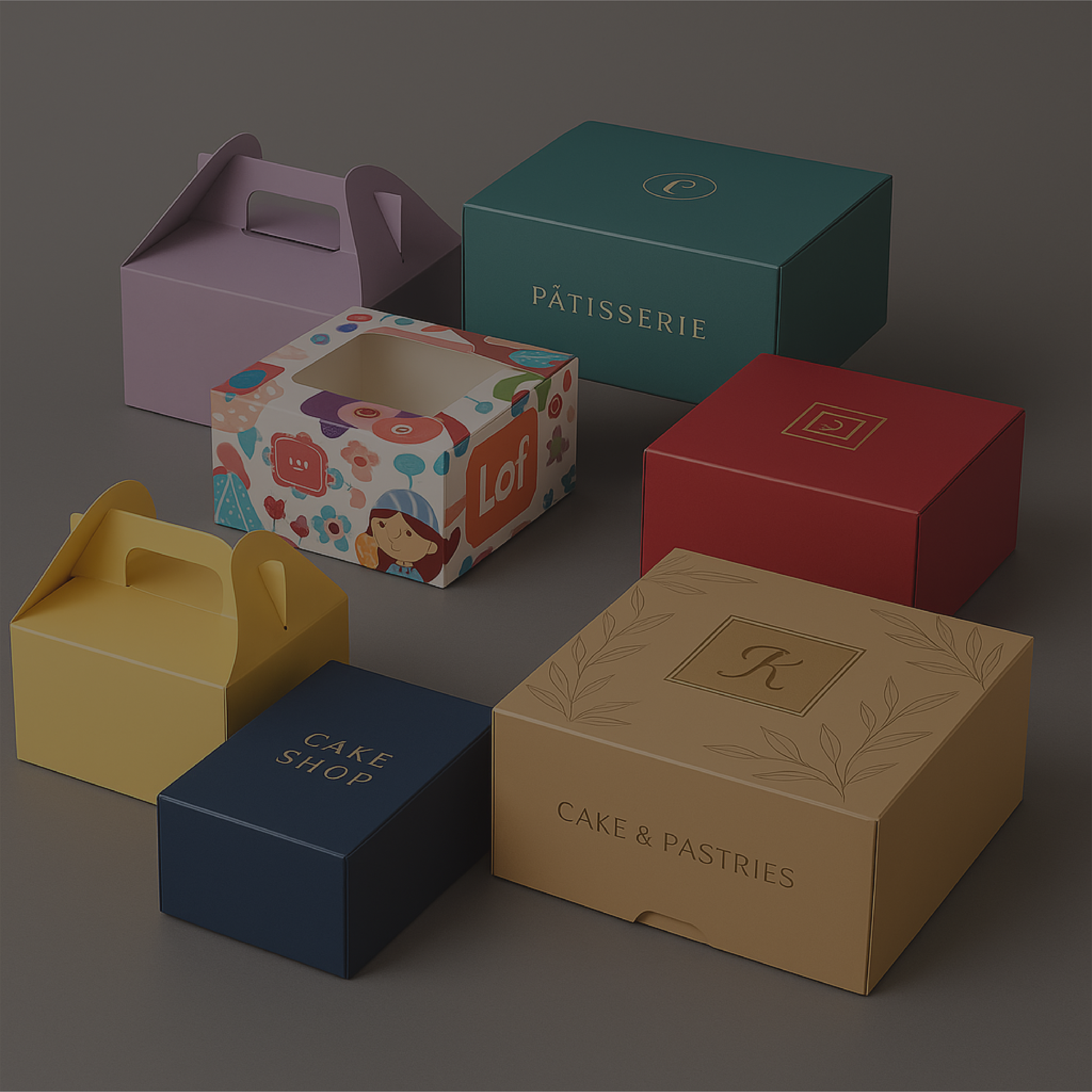 Custom printed cake boxes stack manufactured in Kuching, Sarawak for wholesale