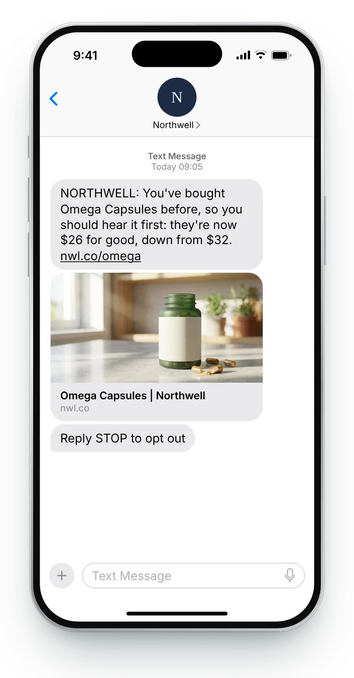 A permanent cut for regular buyers price drop text on an iPhone