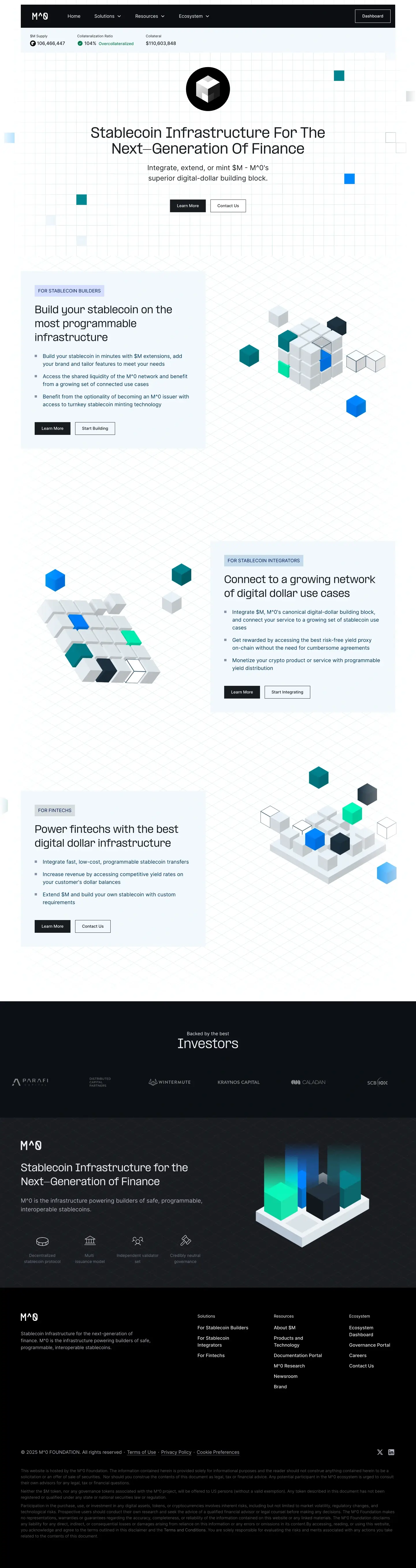 M^0 landing page screenshot showcasing NFT / Crypto / Web3 design