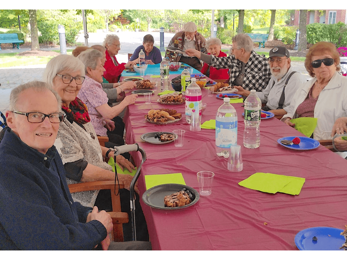 Seniors socialize at the Tea and Talk program.