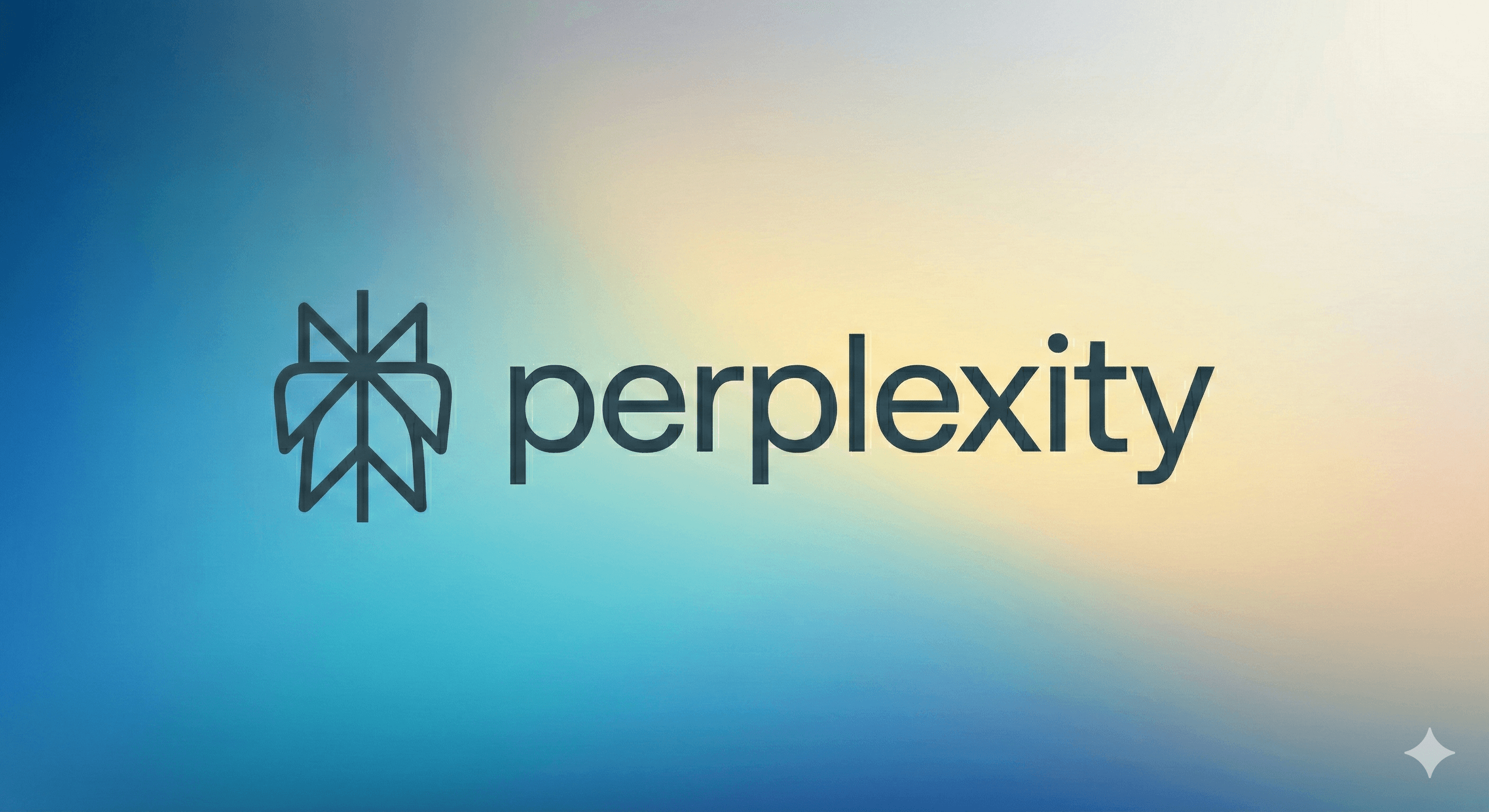 The image features the Perplexity logo, showcasing a stylized geometric design with a modern, minimalist aesthetic against a gradient background of blue and yellow hues.