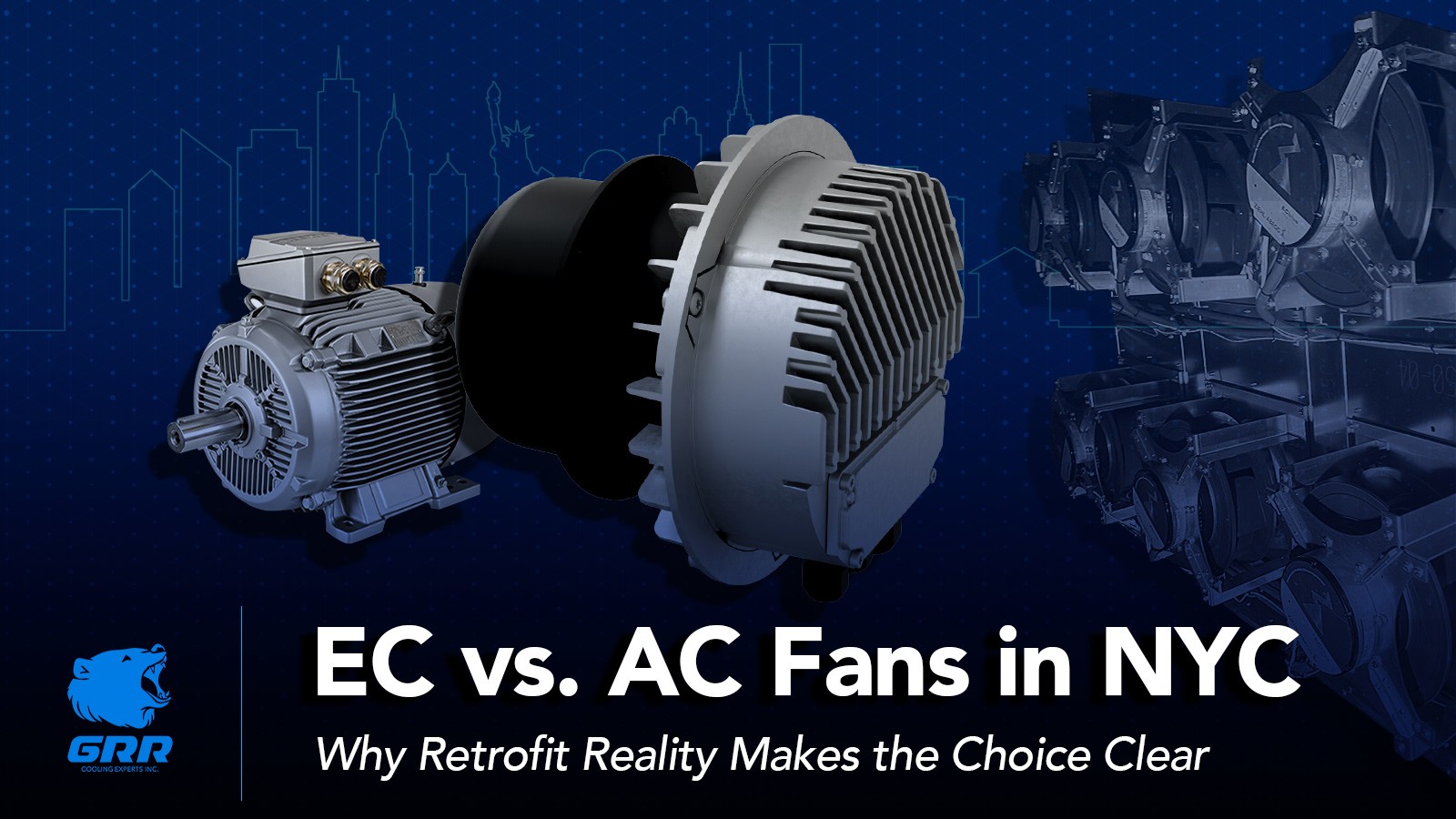 Illustration comparing EC and AC fan motors for HVAC retrofit applications in New York City buildings.