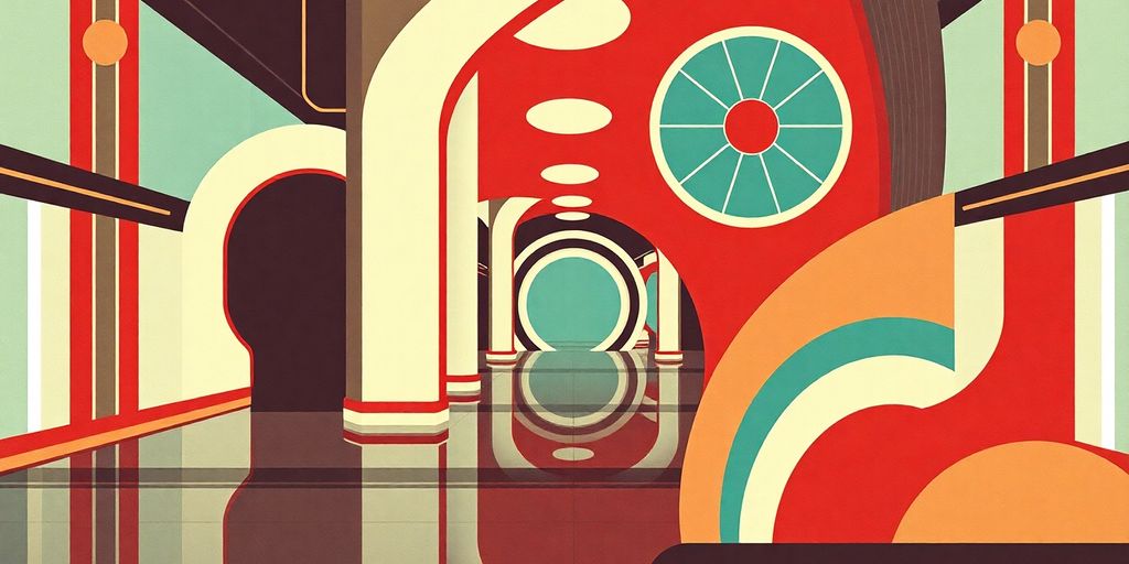 Retro Art Deco design focusing on streamlined shapes.