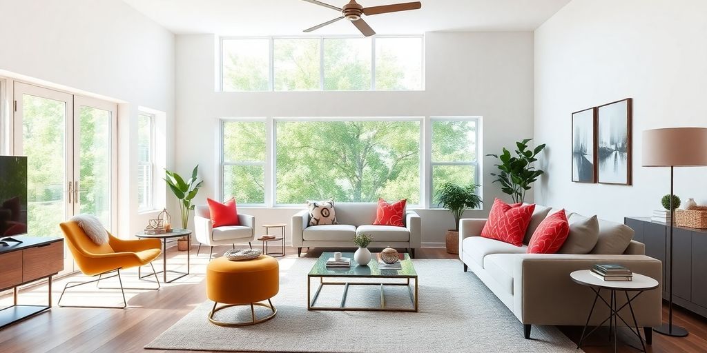 Modern living room with virtual staging and contemporary furniture.