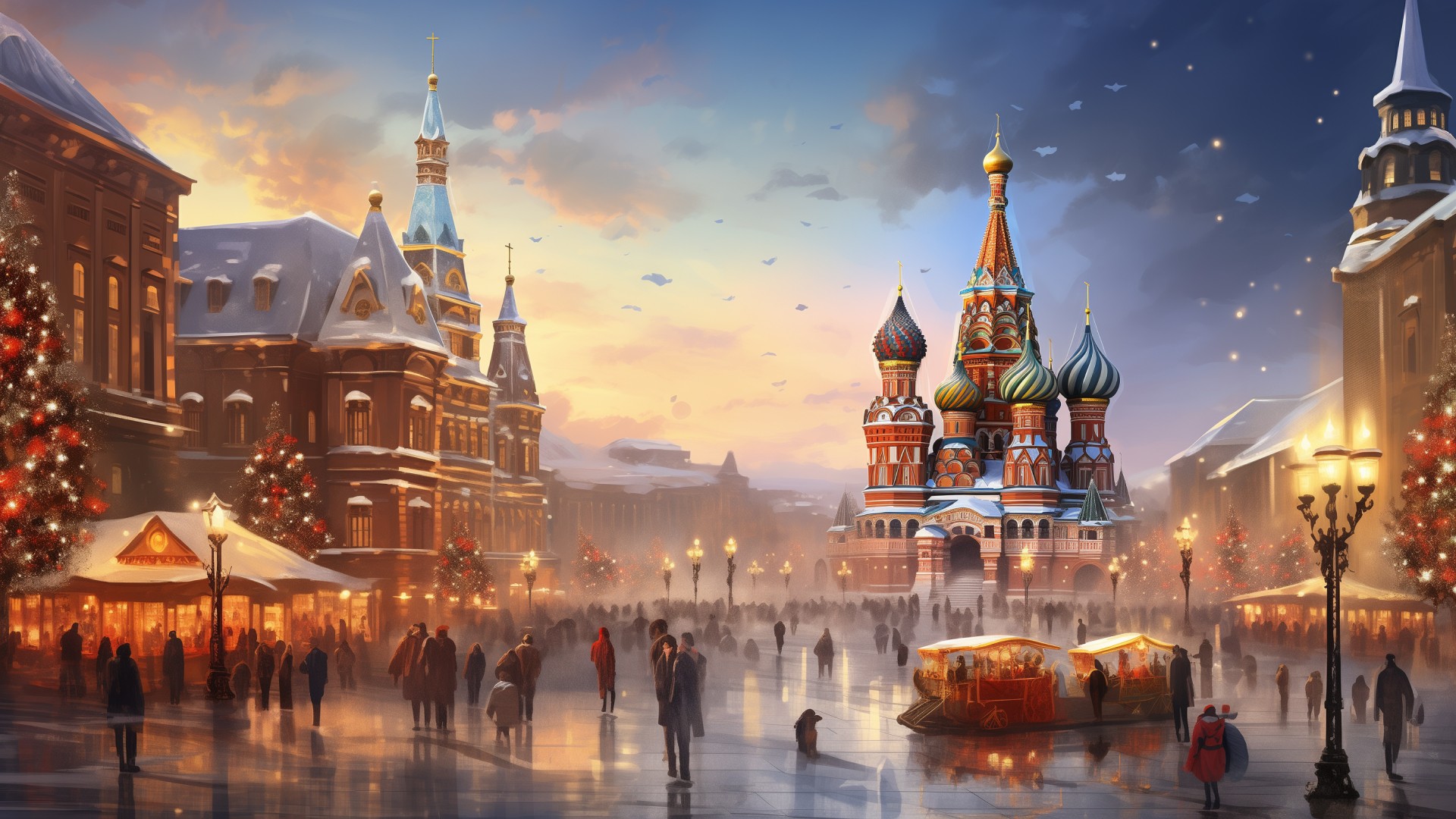 AI-drawn image of the city depicting holiday season