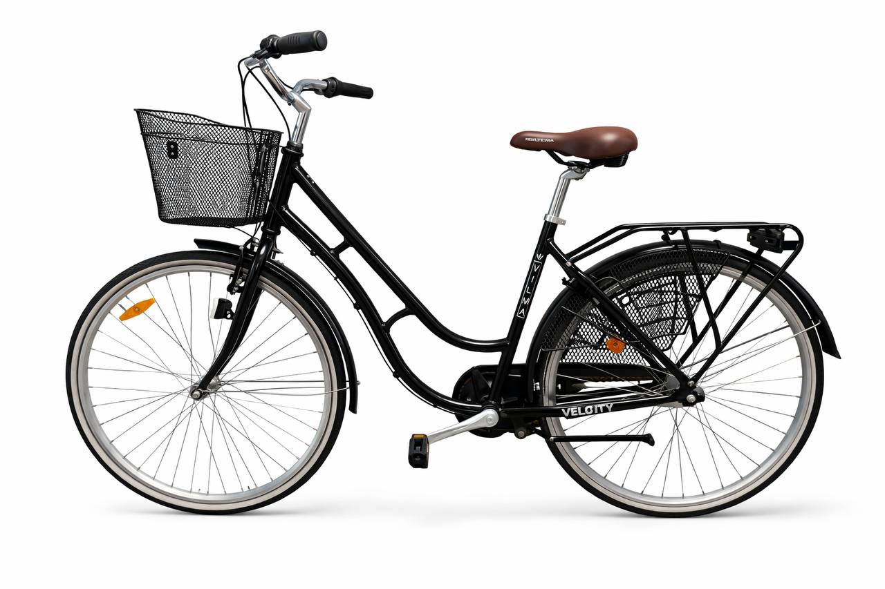 Elegance 28 tum damcykel med 7 växlar, korg och pakethållare – begagnad cykel servad hos cykelverkstad i Uppsala med full cykel service.